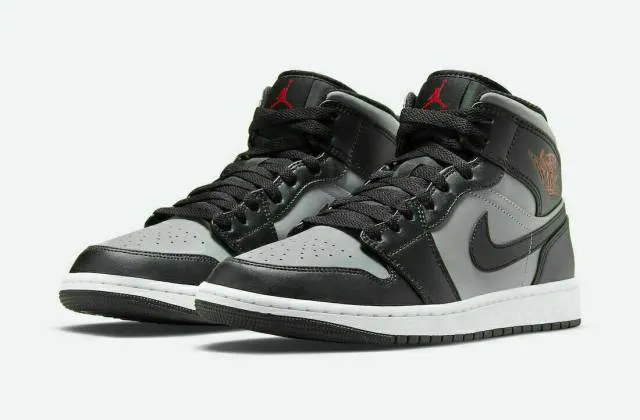 AUTHENTIC NIKE AIR JORDAN 1 MID  Black Shadow" Grey Red ...