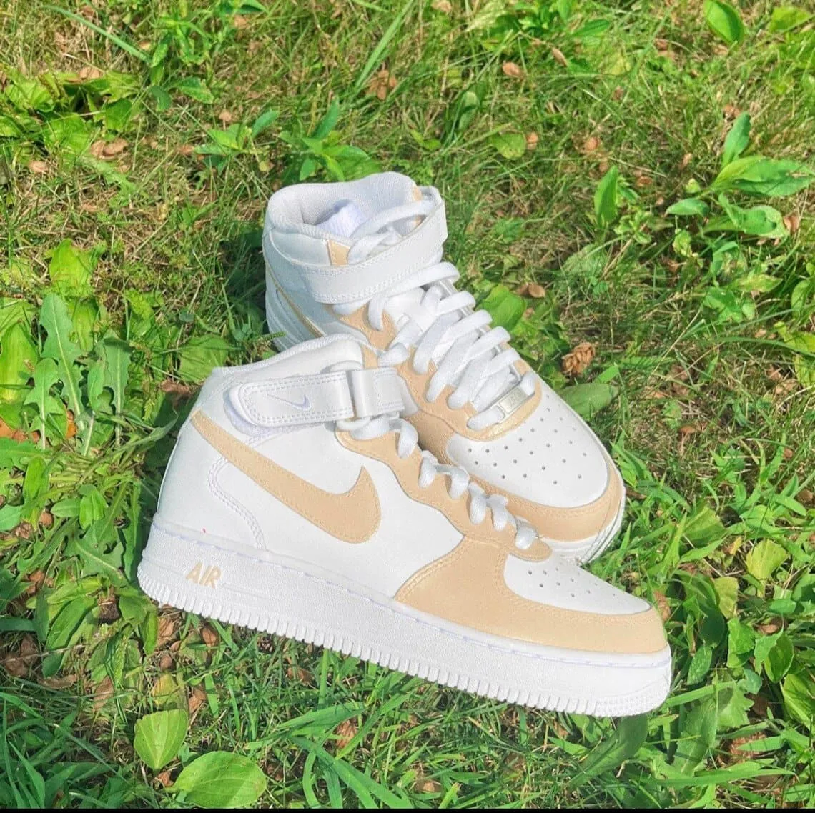 Beige Custom Nike Air Force 1 Mid Custom AF1 Hand-painted Shoes