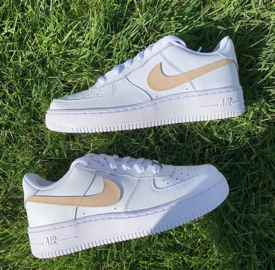 Beige Nike Air Force 1 Custom Sneakers Shoes