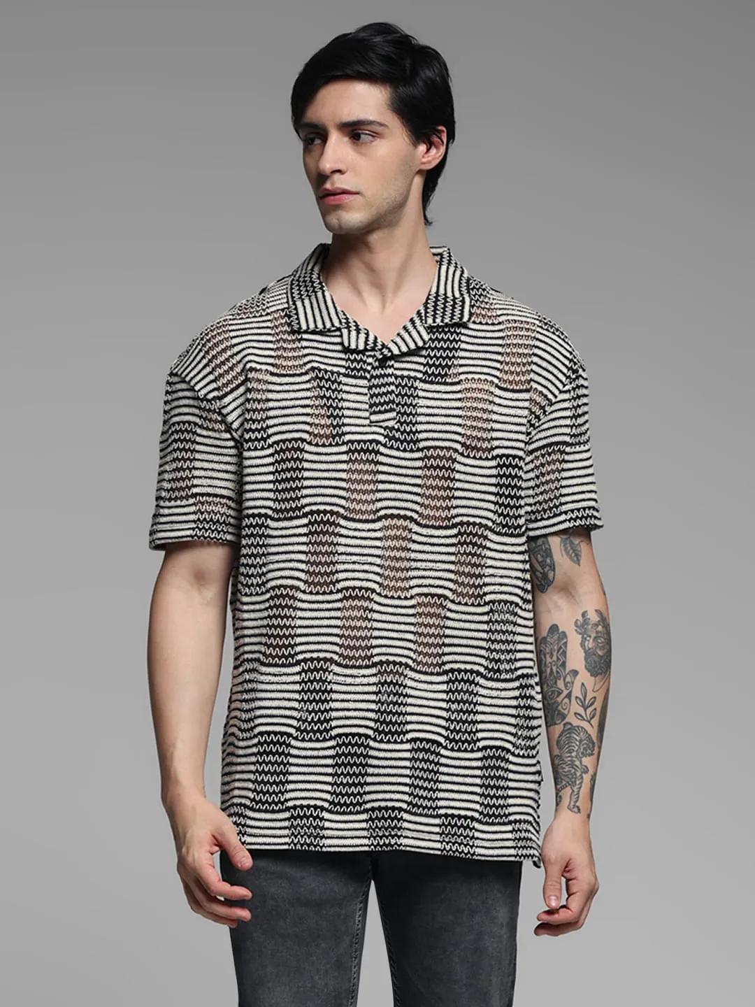 Black Jacquard Oversized Polo