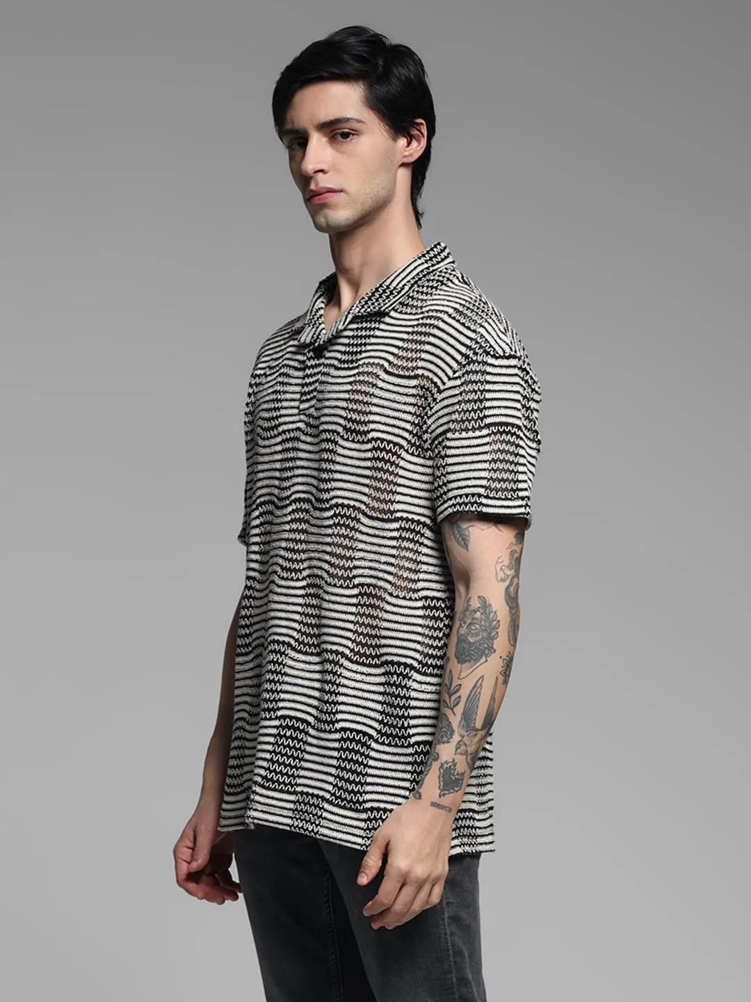 Black Jacquard Oversized Polo