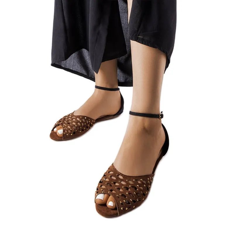 Brown openwork sandals with zircons from Avice