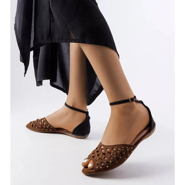 Brown openwork sandals with zircons from Avice