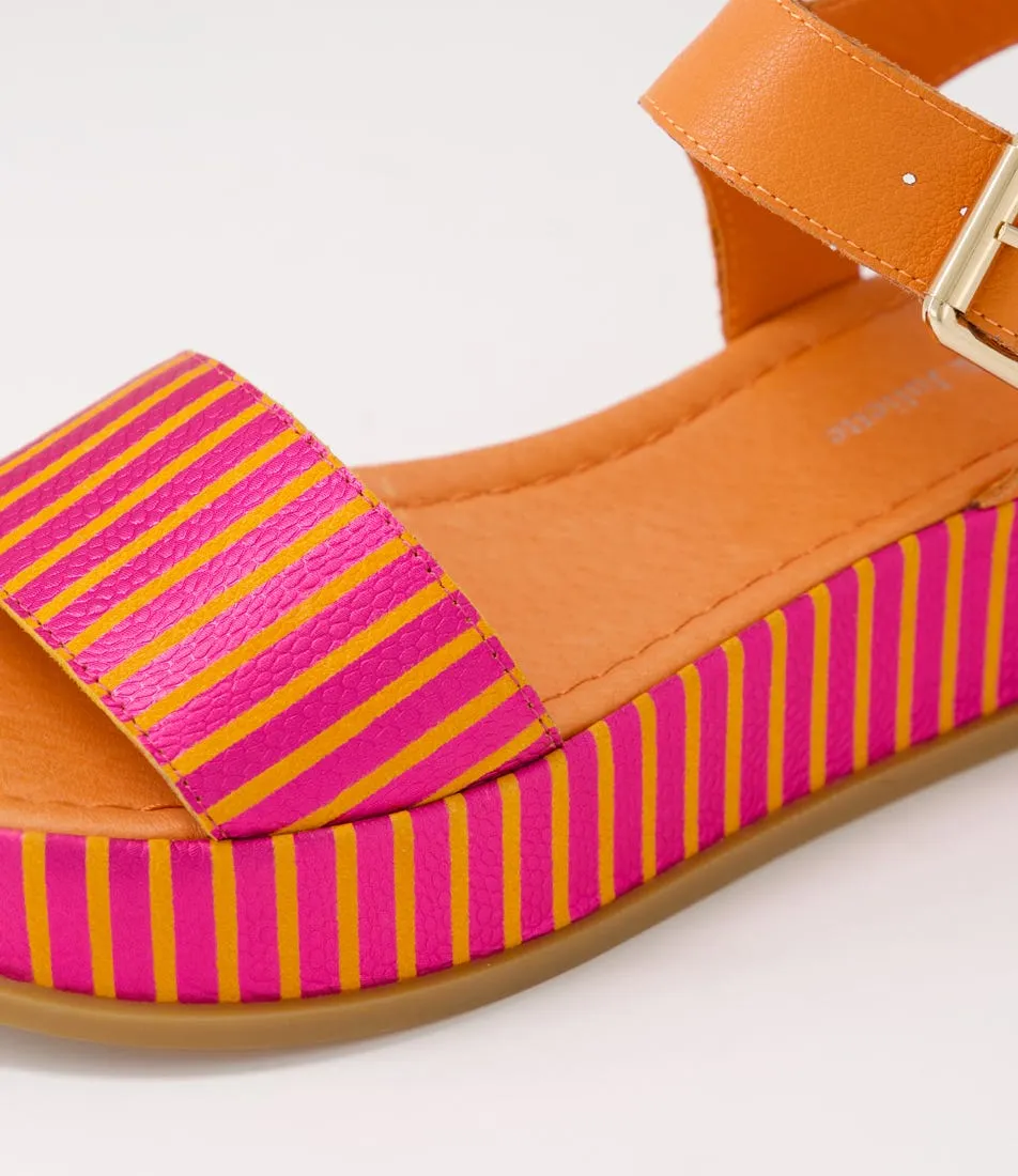 DJANGO & JULIETTE Wilburt Fuchsia Orange Stripe Leather Sandals