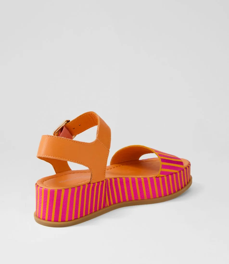 DJANGO & JULIETTE Wilburt Fuchsia Orange Stripe Leather Sandals