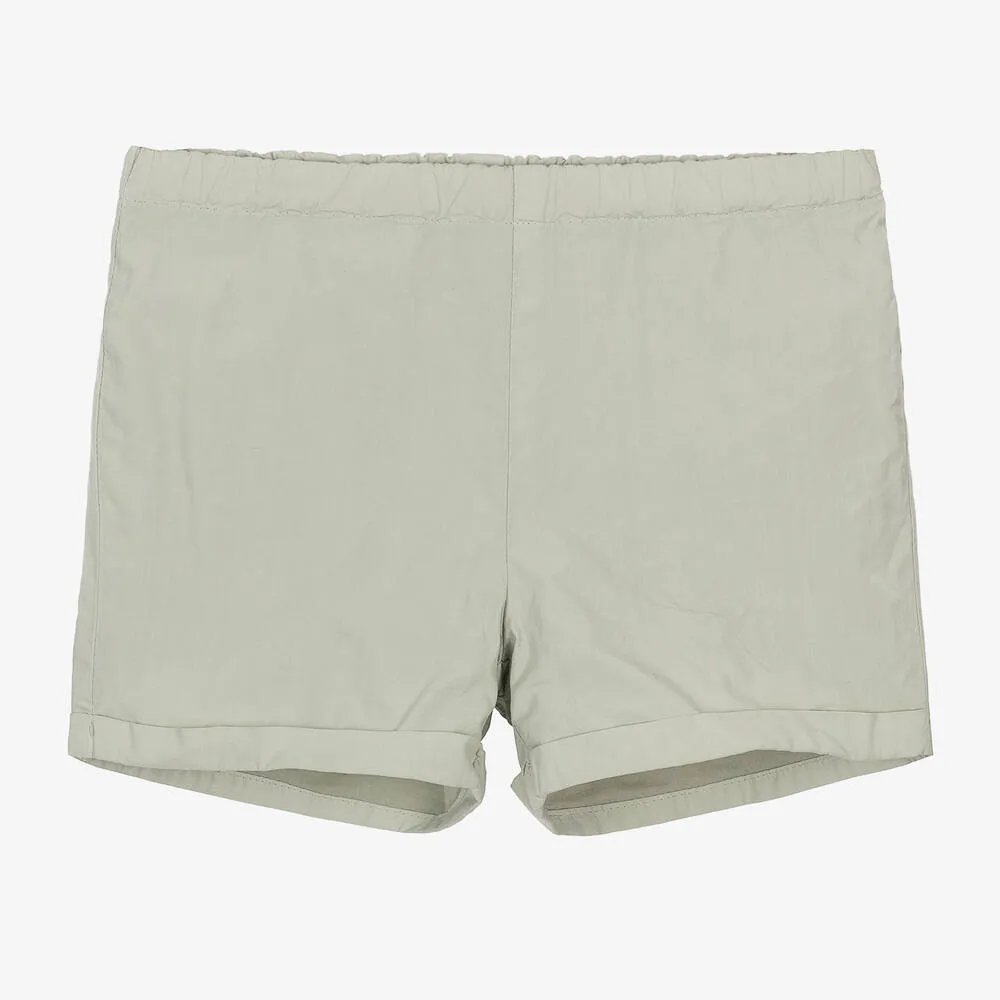 Green Cotton Poplin Shorts