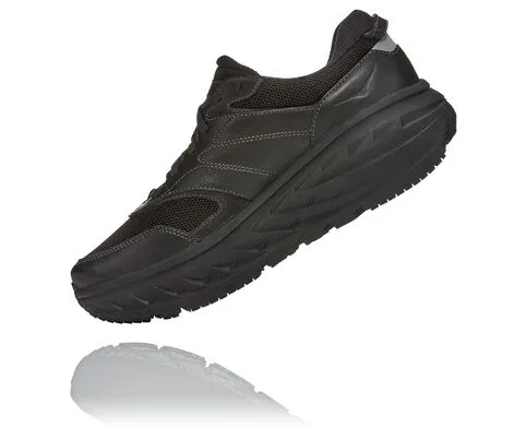 Hoka All Gender Bondi L Leather Mesh Walking Shoe- Black Leather/Mesh