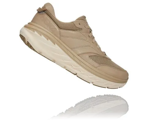 Hoka All Gender Bondi Leather Mesh Walking Shoe- Dune Leather/Oxford Tan Mesh