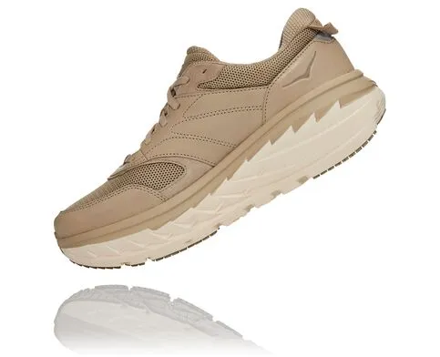 Hoka All Gender Bondi Leather Mesh Walking Shoe- Dune Leather/Oxford Tan Mesh