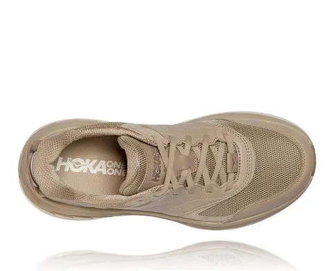 Hoka All Gender Bondi Leather Mesh Walking Shoe- Dune Leather/Oxford Tan Mesh