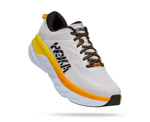 Hoka Mens Bondi 7 Max Cushioned Athletic Shoe **Medium Width**- Nimbus Cloud/Radiant Yellow