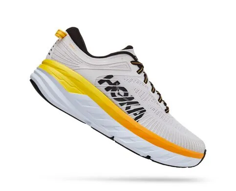 Hoka Mens Bondi 7 Max Cushioned Athletic Shoe **Medium Width**- Nimbus Cloud/Radiant Yellow