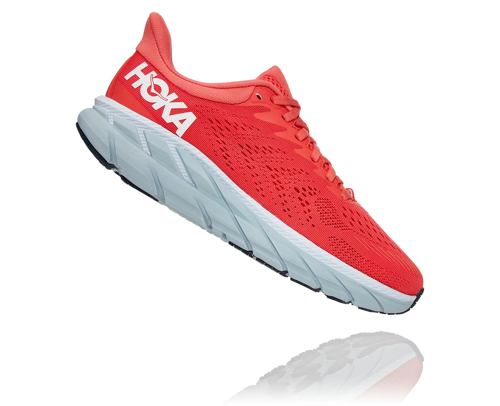 Hoka Womens Clifton 7 Running Shoe- Hot Coral/White