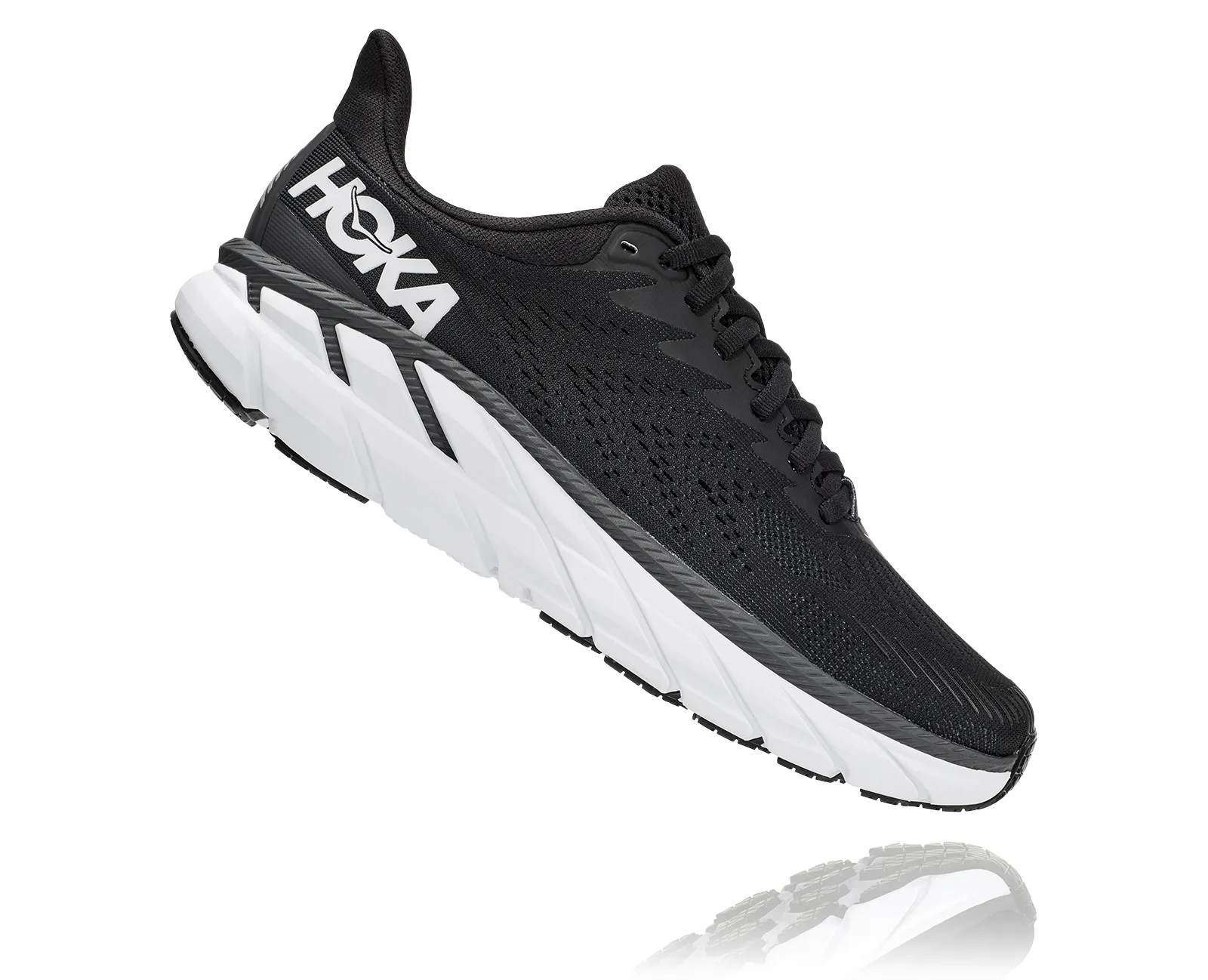 Hoka Womens Clifton 7- Black/White- Wide Width