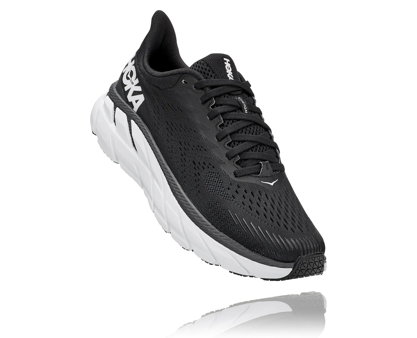 Hoka Womens Clifton 7- Black/White- Wide Width