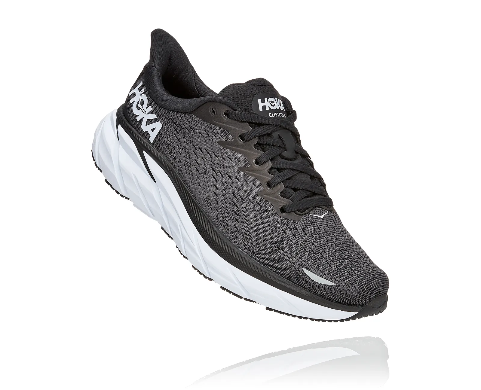 Hoka Womens Clifton 8 Lightweight Running Shoe **Wide Width**- Black/White