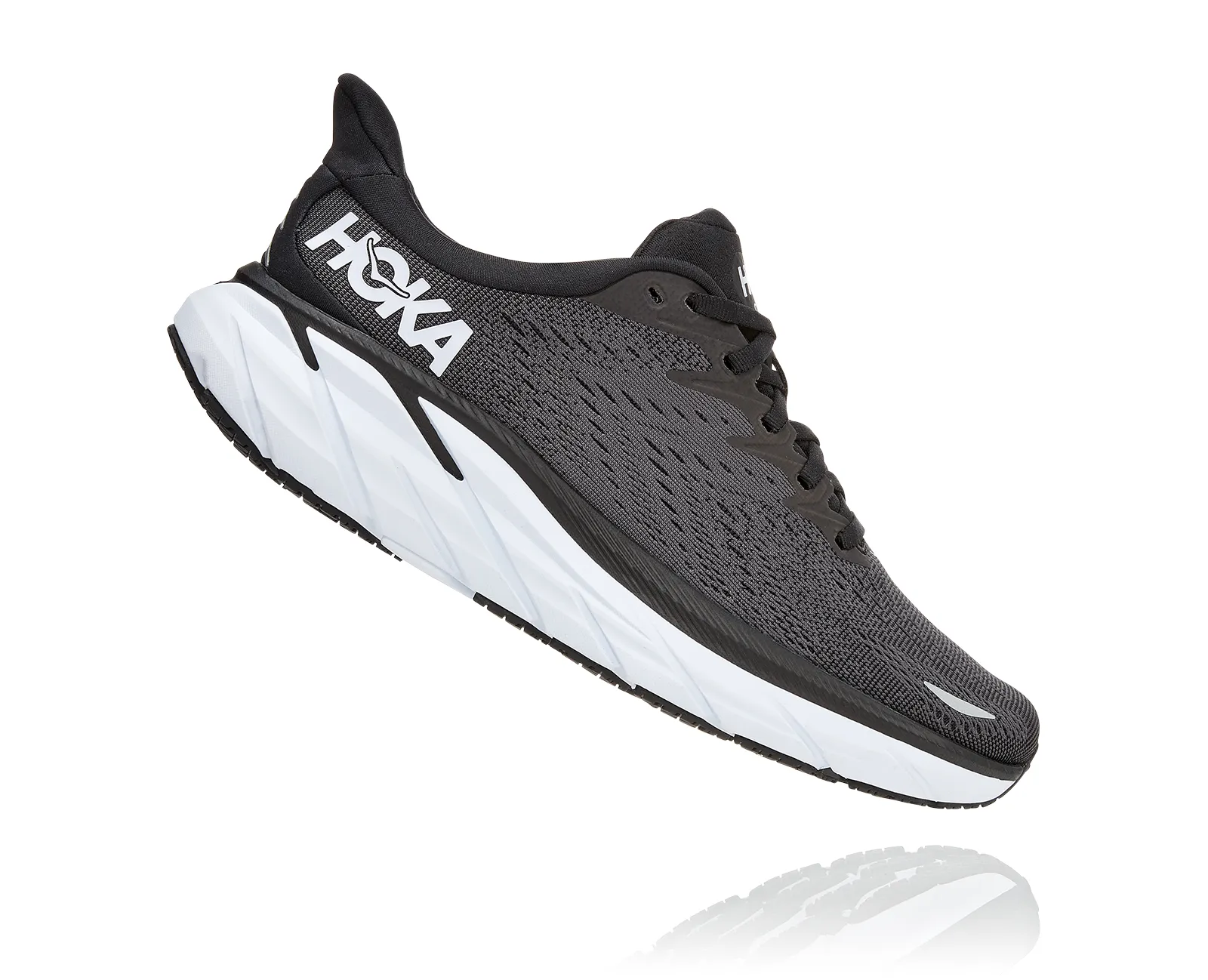 Hoka Womens Clifton 8 Lightweight Running Shoe **Wide Width**- Black/White