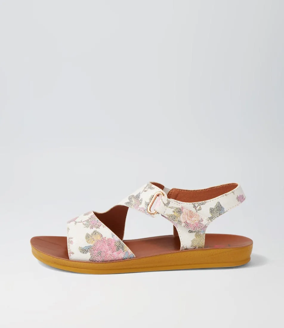 I LOVE BILLY Kandre Ivory Floral Microsuede Sandals