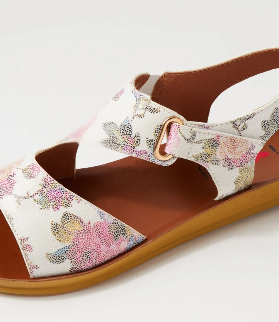 I LOVE BILLY Kandre Ivory Floral Microsuede Sandals