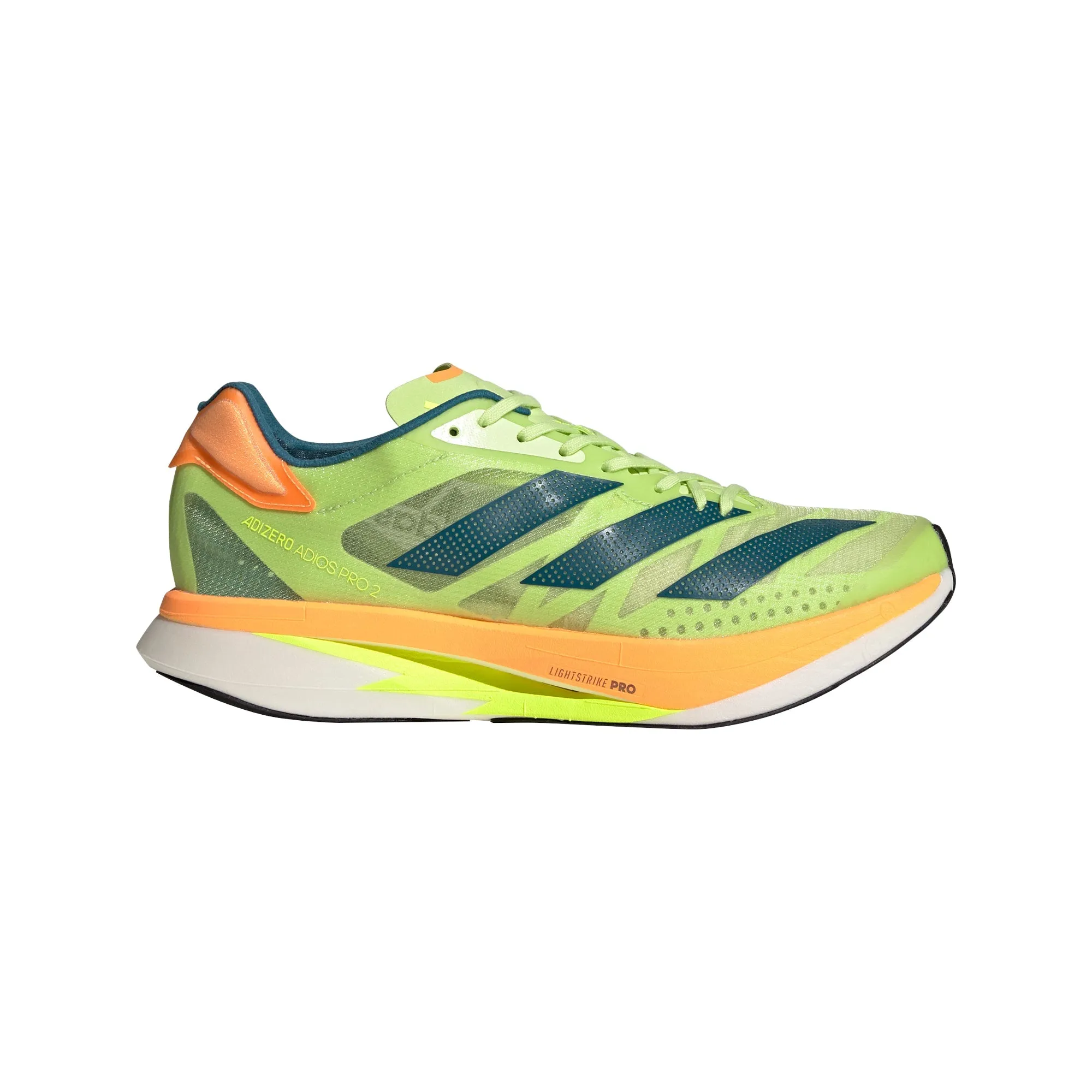 Men's adidas Adizero Adios Pro 2 Pulse, Lime/Real Teal/Flash Orange, 9.5 D Medium