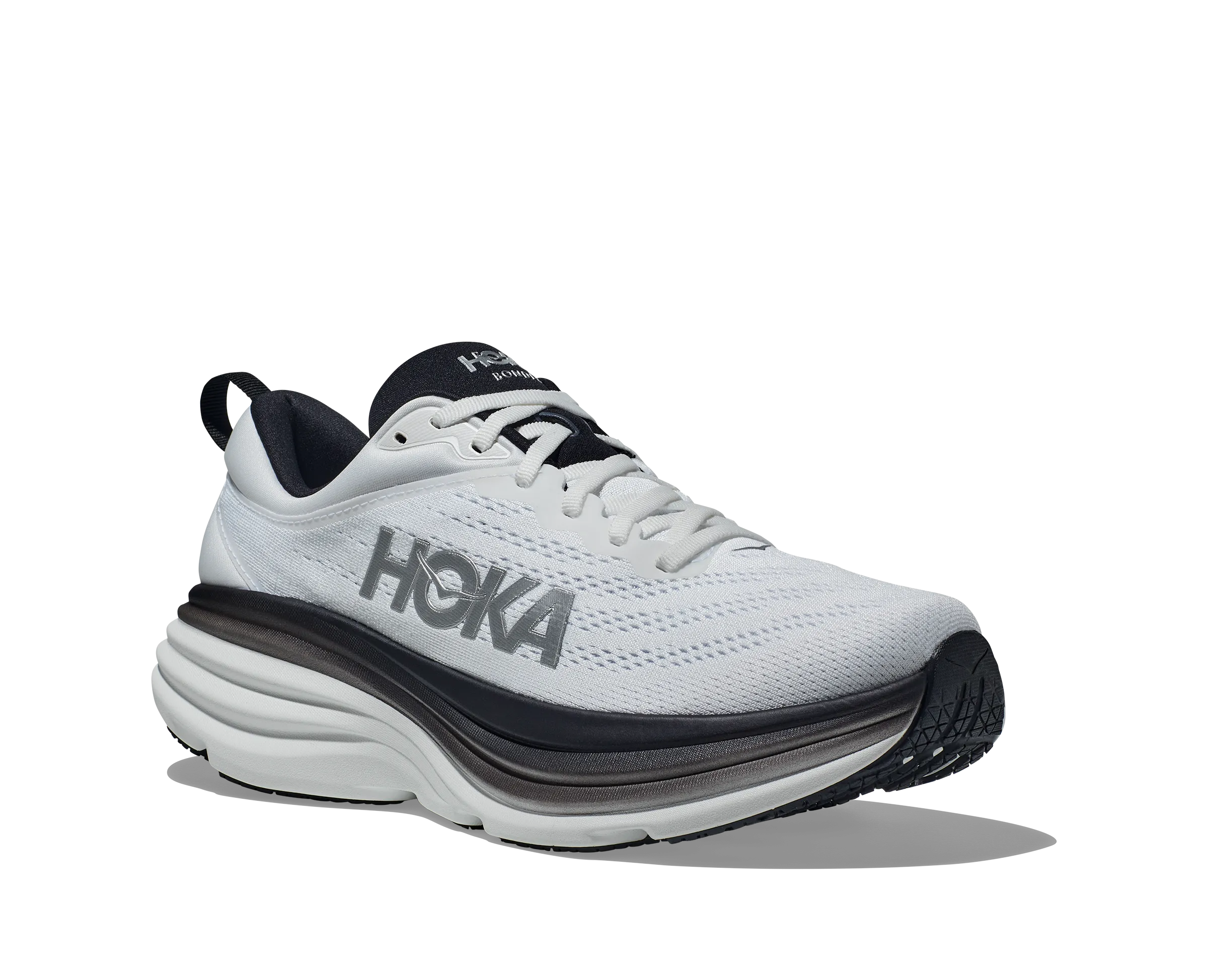 Men's Hoka Bondi 8 Color: White / Black (WIDE WIDTH)