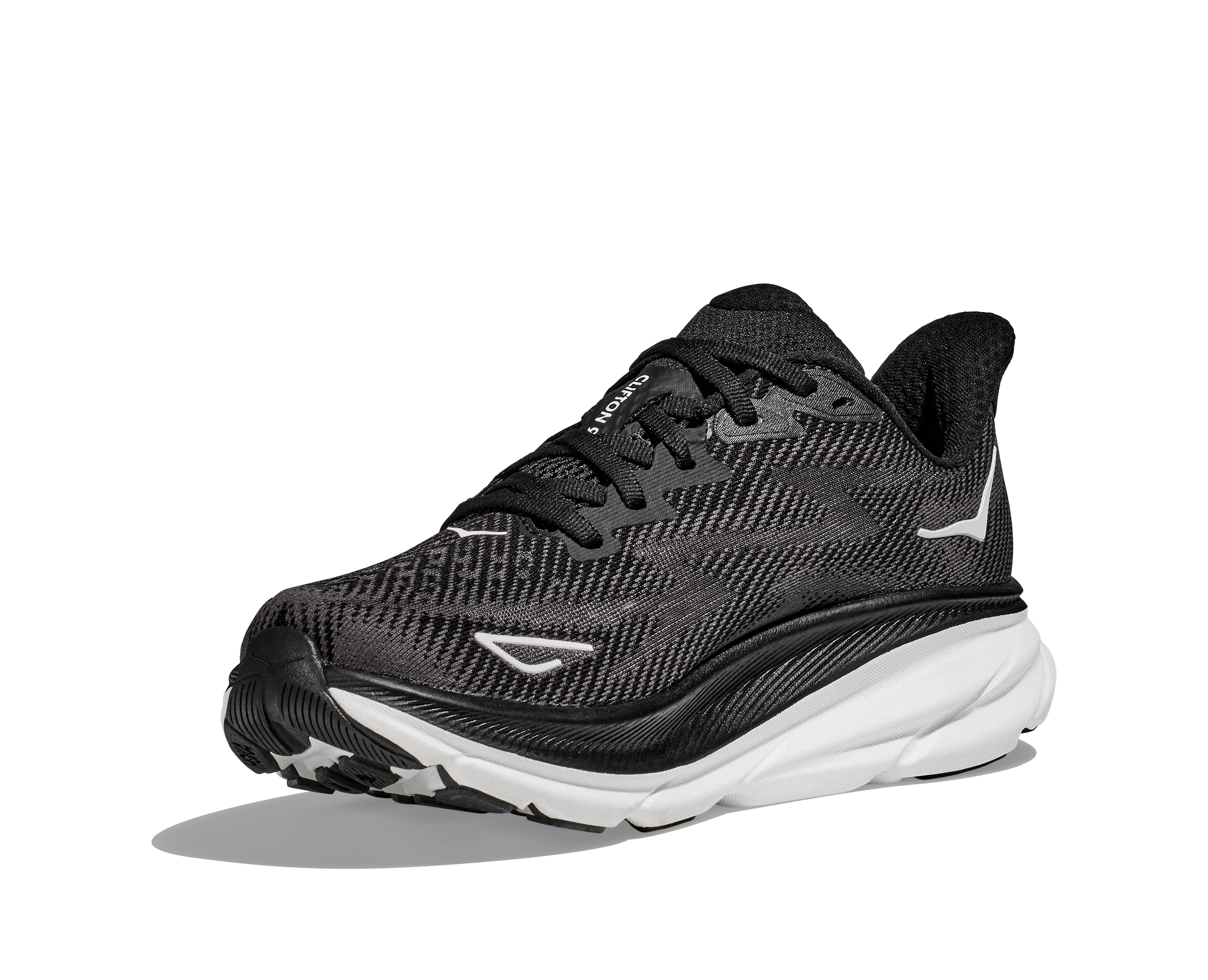 Men's Hoka One One Clifton 9 Color: Black / White (WIDE WIDTH)