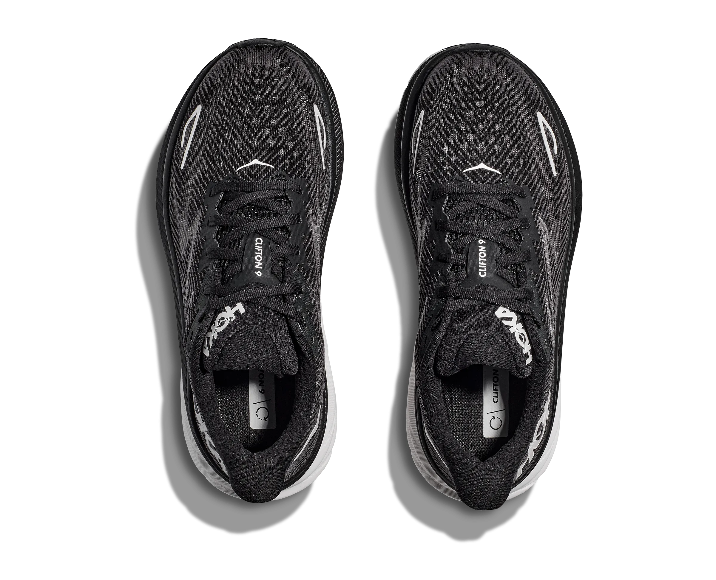 Men's Hoka One One Clifton 9 Color: Black / White (WIDE WIDTH)