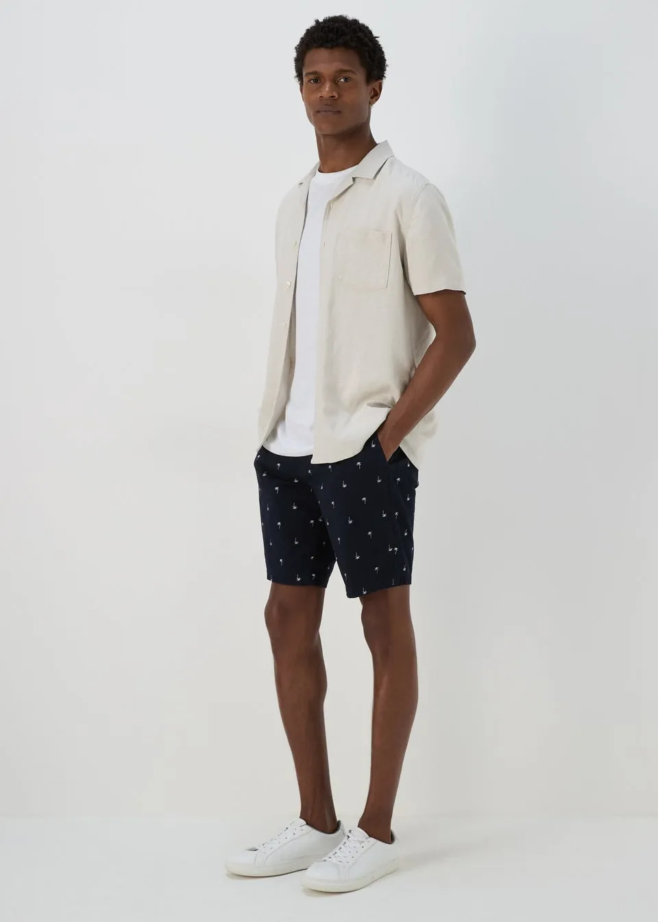 Navy Palm Print Shorts