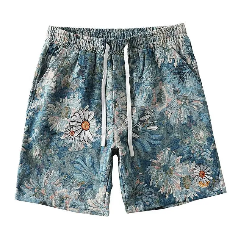 Retro Floral Embroidery Shorts