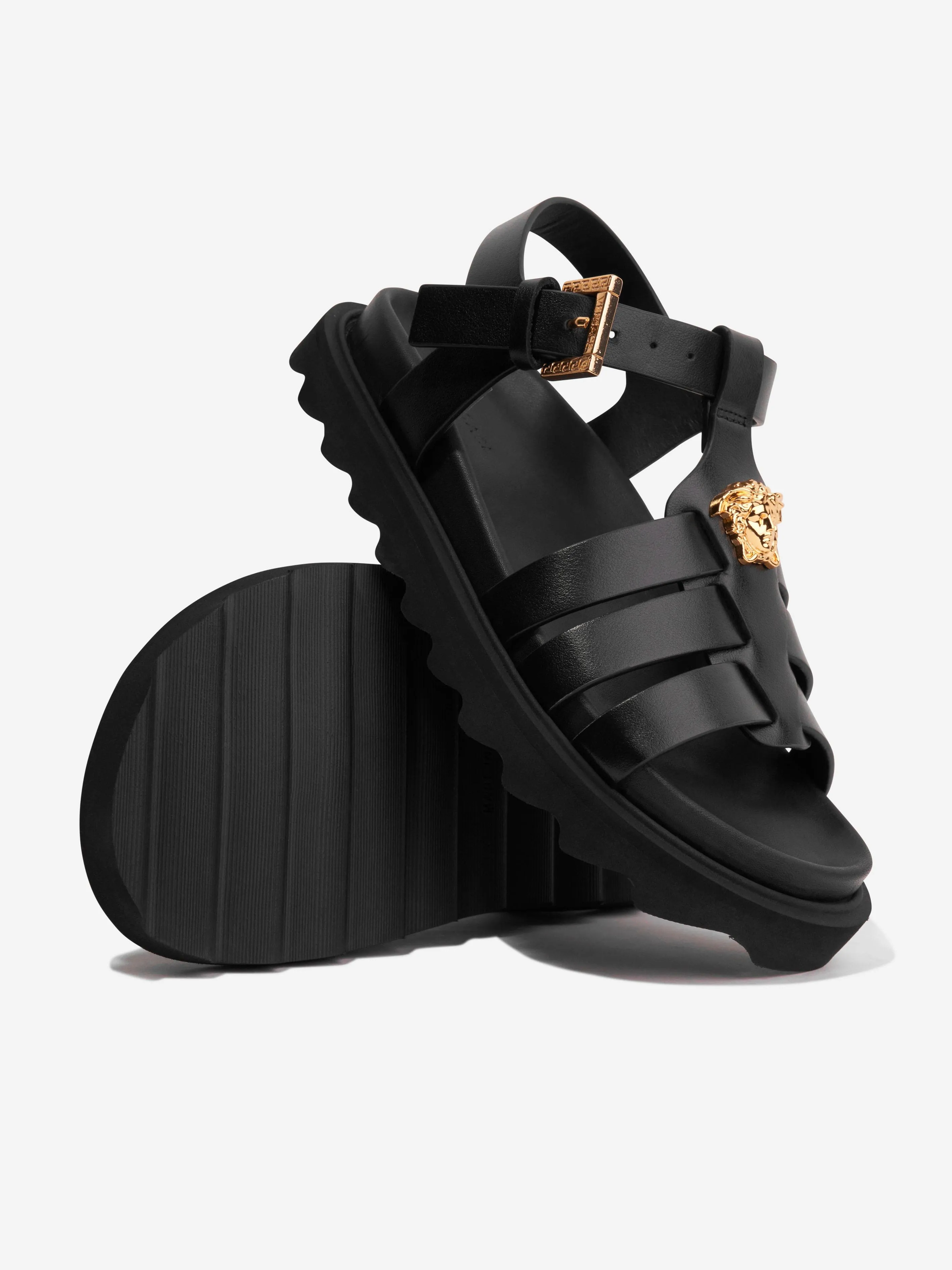 Versace Girls Leather Medusa Sandals in Black