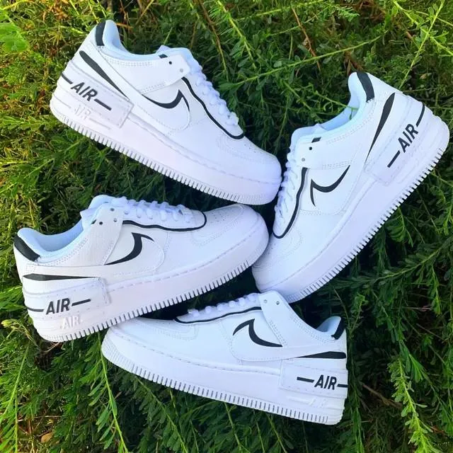 White Black Shadow Nike Air Force 1 Custom