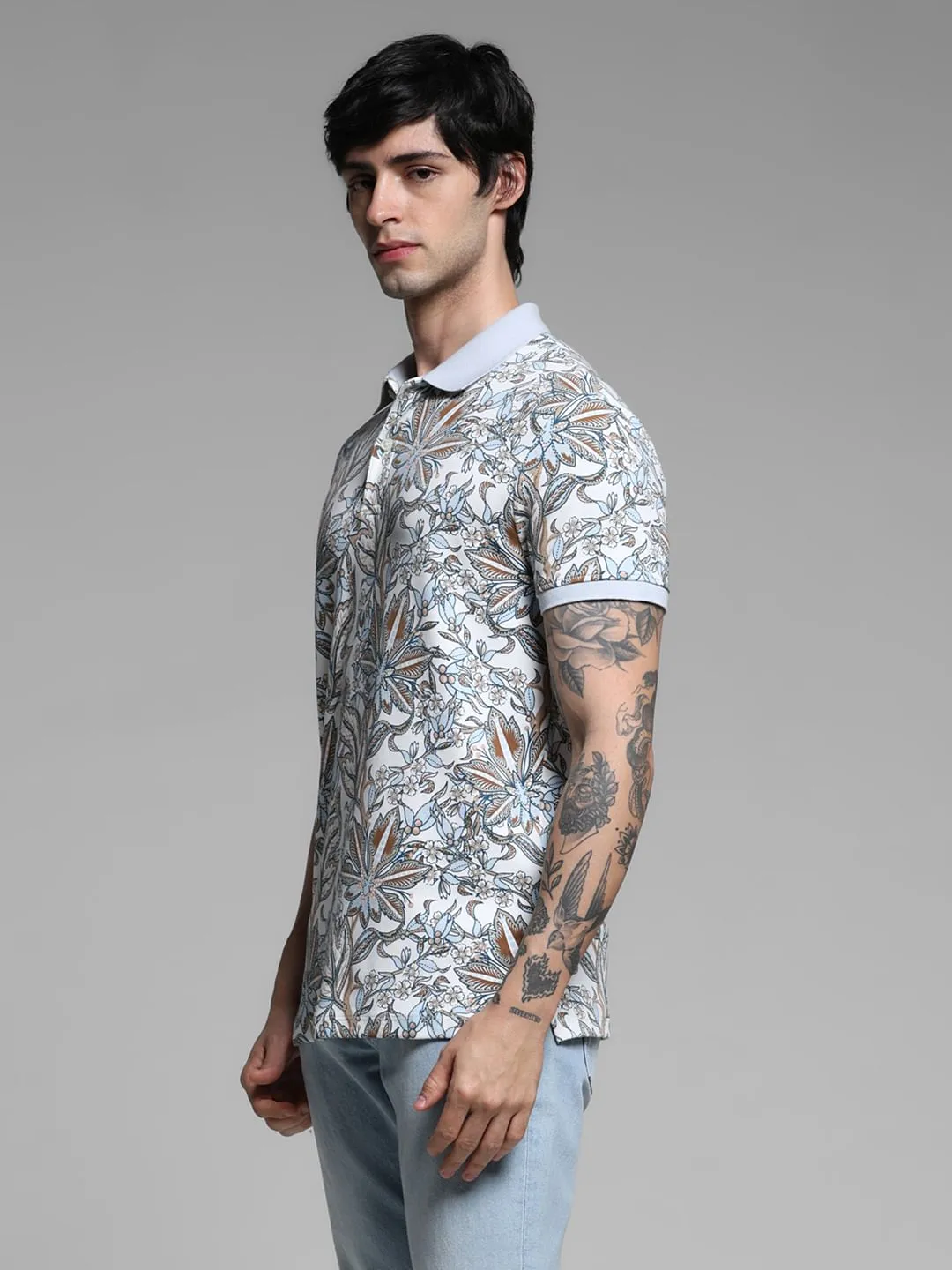 White Floral Cotton Polo