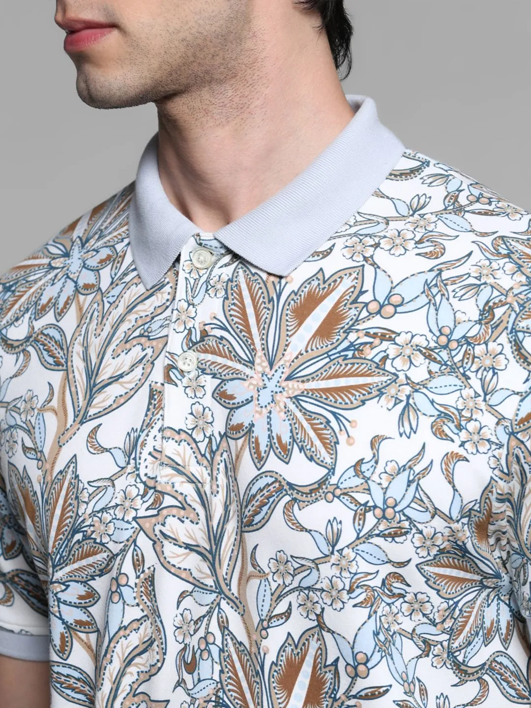 White Floral Cotton Polo