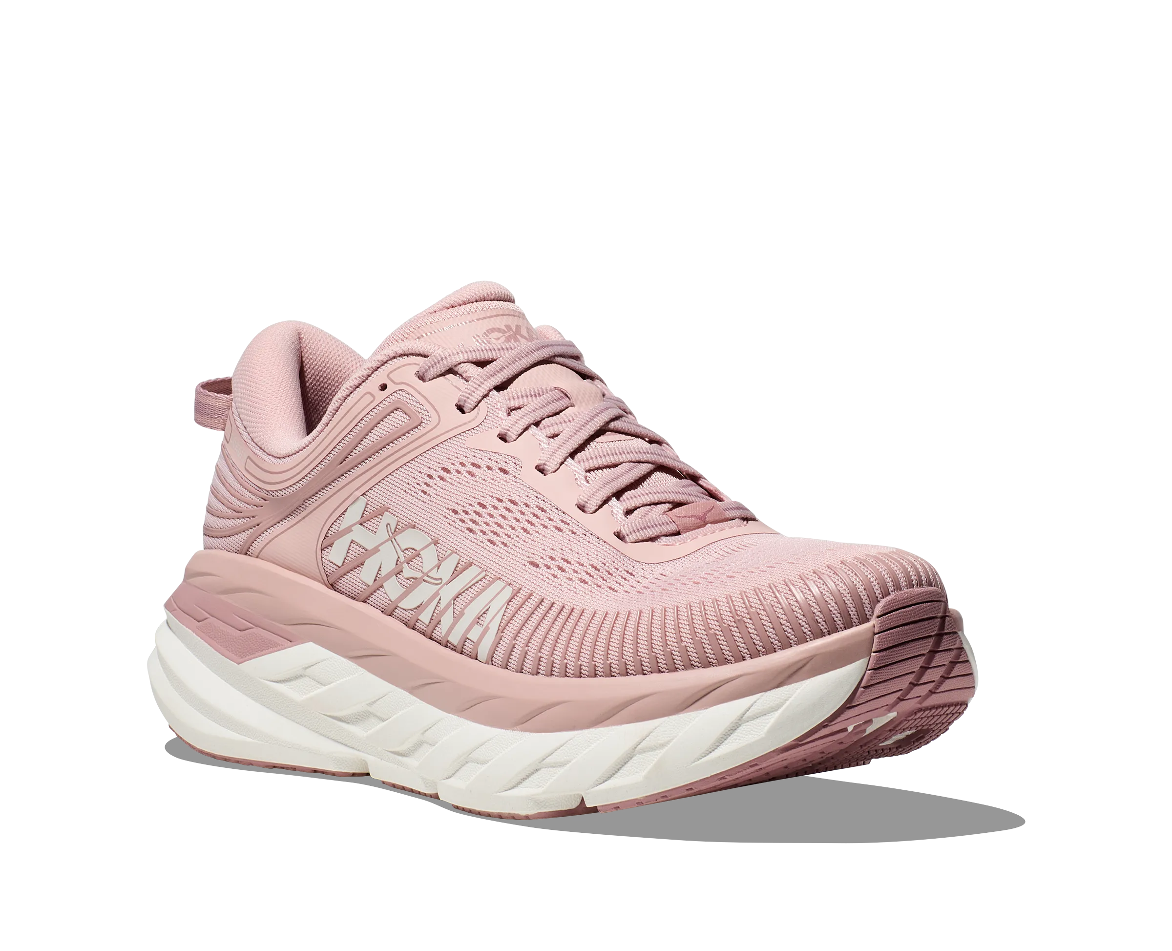 Women's Hoka Bondi 7 Color: Peach Whip / White (WIDE WIDTH)