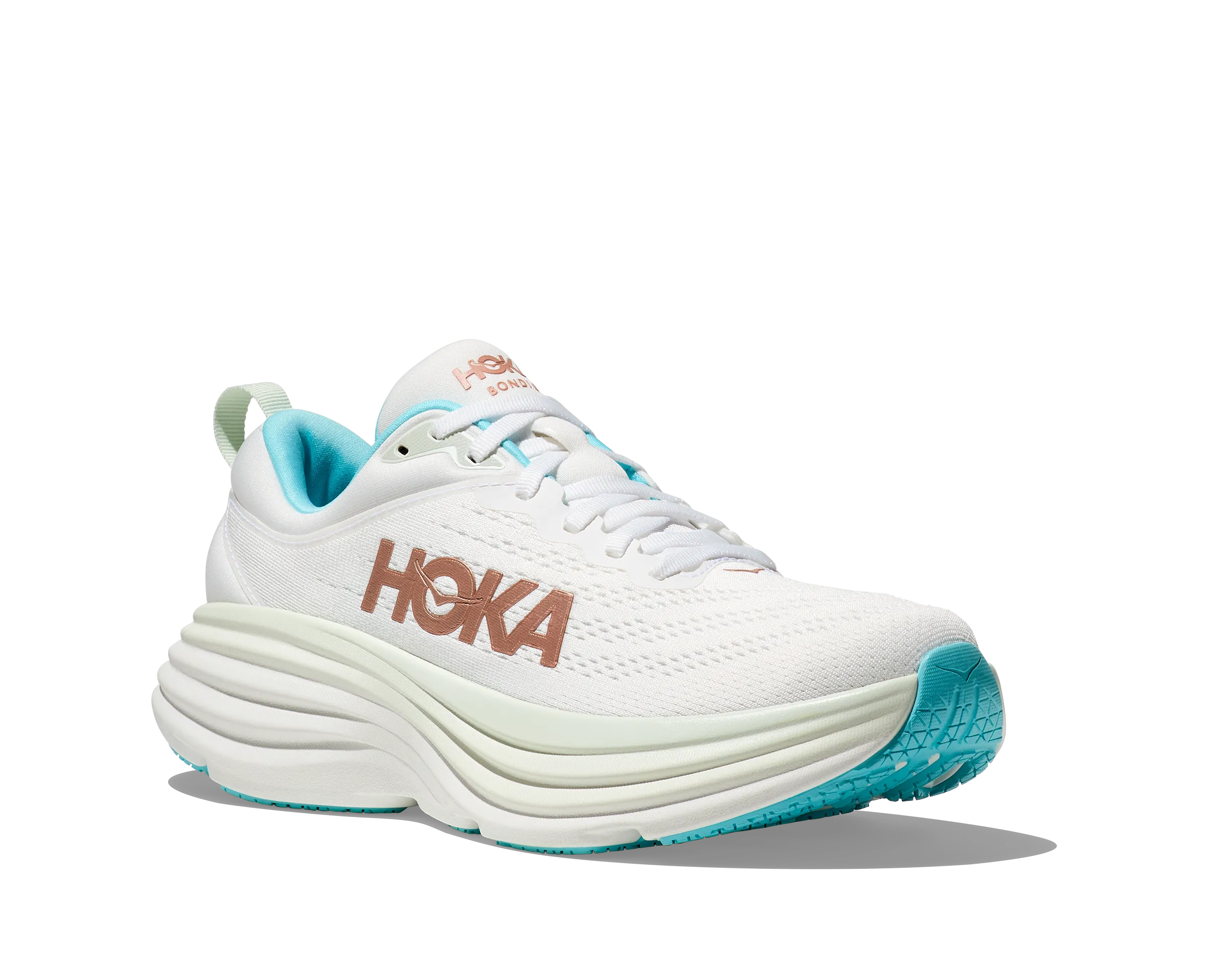 Women's Hoka Bondi 8 Color: Frost/ Rose Gold