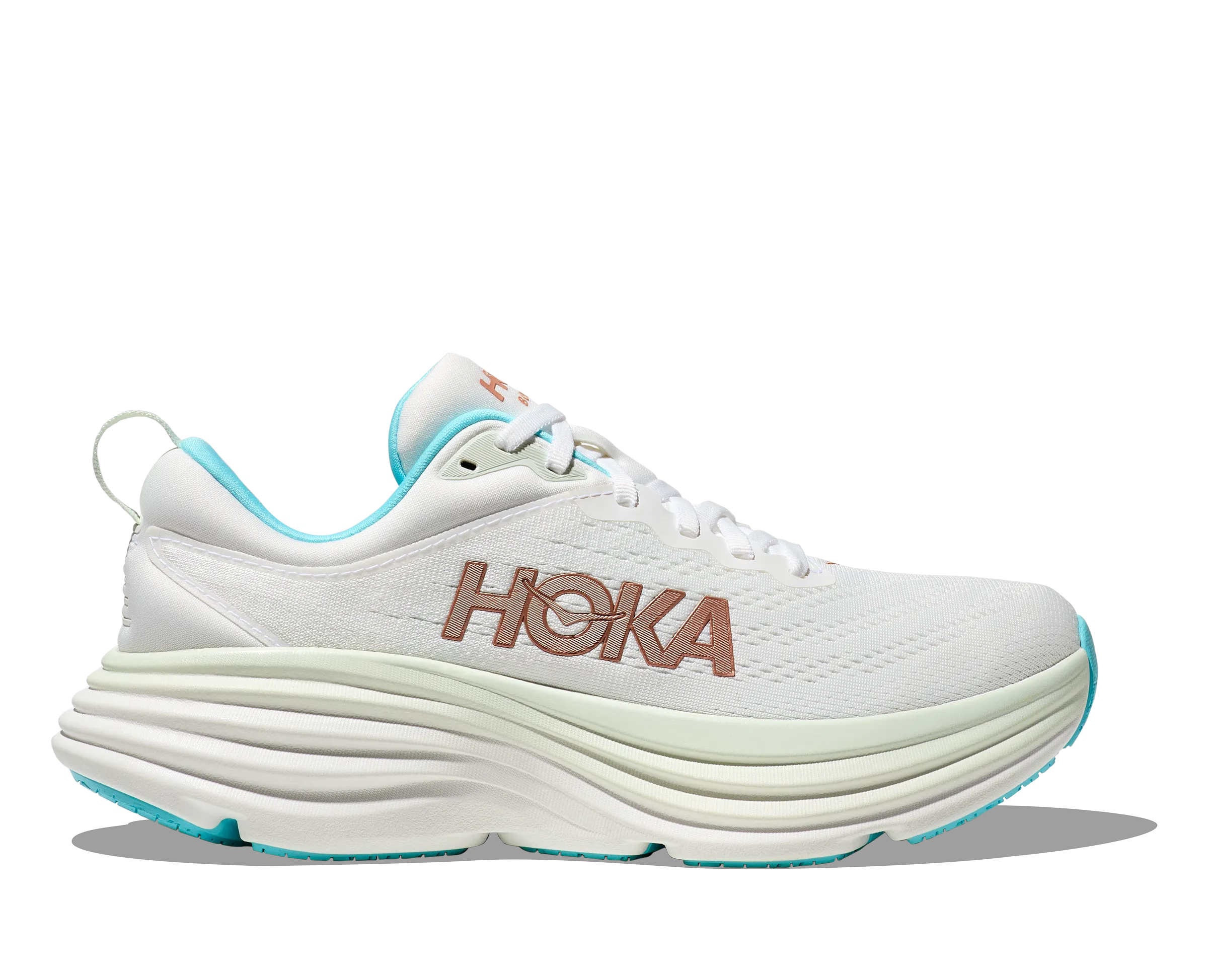 Women's Hoka Bondi 8 Color: Frost/ Rose Gold